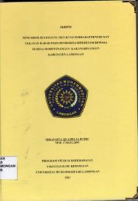 PENGARUH SENAM LING TIEN KUNG TERHADAP PENURUNAN TEKANAN DARAH PADA PENDERITA HIPERTENSI DEWASA DI DESA SOMOWINANGUN KARANGBINANGUN KABUPATEN LAMONGAN